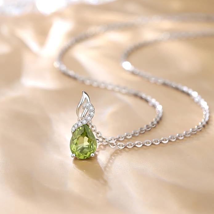 FANCIME 14K Solid White Gold Teardrop Pendant with Diamond Birthstone Necklace