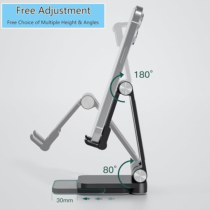 Folding Cell Phone Stand,Laptop Stand, Adjustable Height and Angle Foldable Cell Phone Stand Holder for Desk, Taller iPhone Stand Compatible with 4-11" Smartphones iPad Tablet Laptop (Black)
