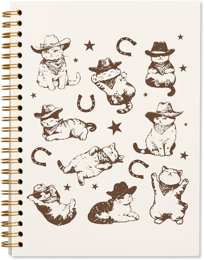 Western Cat Spiral Notebook Journal, Cat Mom Lovers Owners Gifts for Women, Vintage Western Cowboy Kittens Aesthetic Notebooks Journals for Work School Note Taking, 5.5x8.3