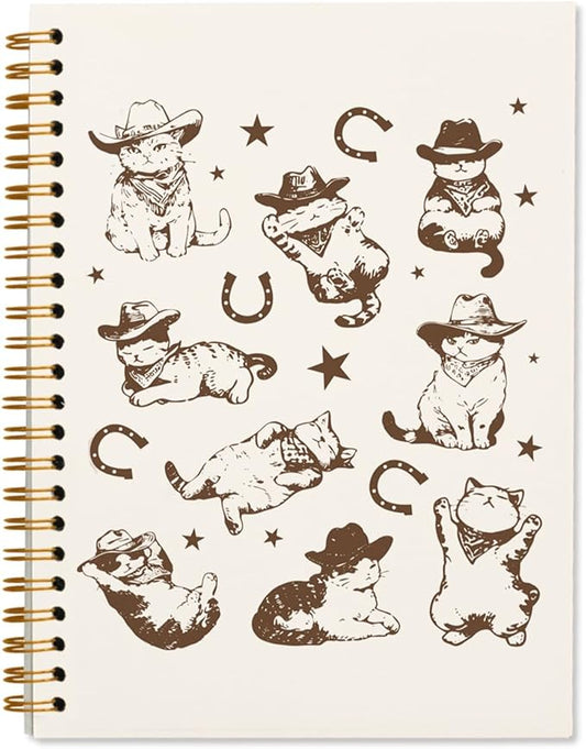 Western Cat Spiral Notebook Journal, Cat Mom Lovers Owners Gifts for Women, Vintage Western Cowboy Kittens Aesthetic Notebooks Journals for Work School Note Taking, 5.5x8.3