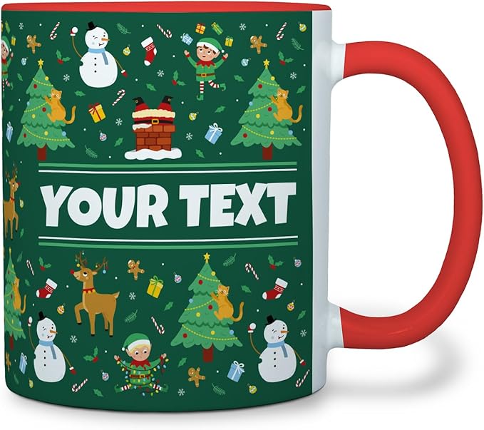 Personalized Mug for Kids - Christmas - Custom Name/Text, Ceramic Hot Chocolate/Cocoa/Coffee Cup for Boys/Girls, Holiday/Birthday Gift - 11 oz, Black Handle