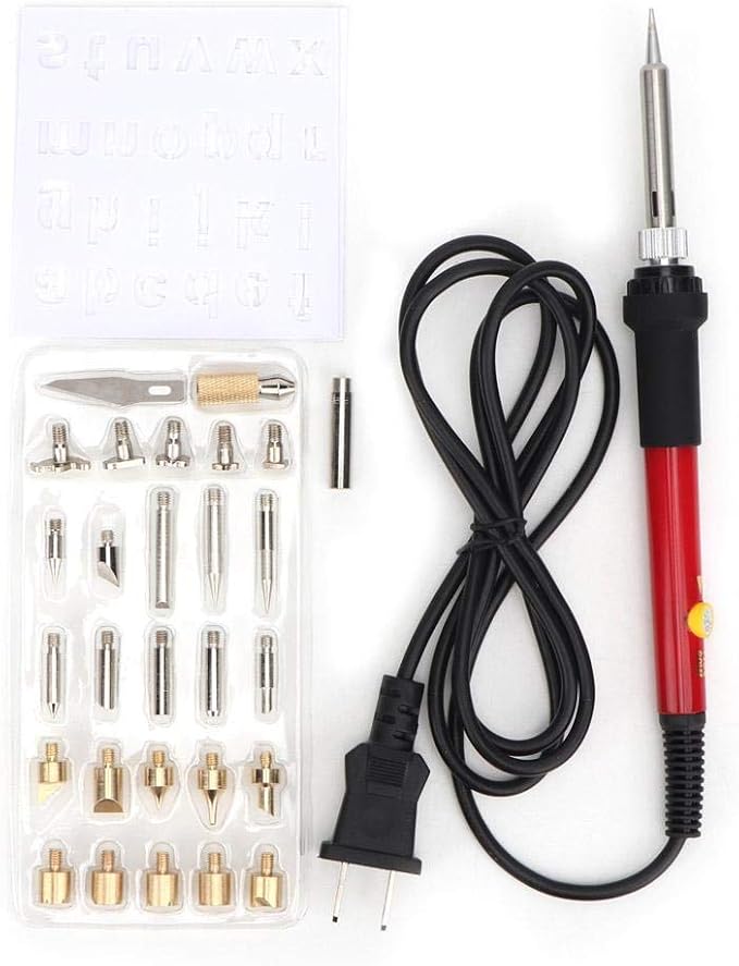 Wood Burning Kit, 200-450℃ Adjustable Temperature Professional Carving Embossing Soldering Tool with 27 Iron Tips