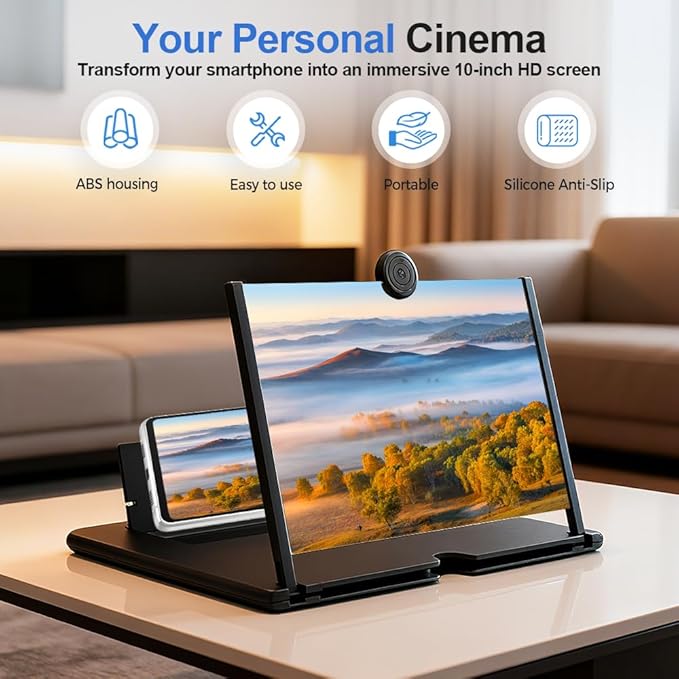 Mobile Phone Magnifier Screen, 3D HD Magnifying Projector Screen Enlarger, Foldable Phone Stand with Screen Amplifier for Movies Videos Gaming, Compatible with All Smartphones (Black, 12inch)