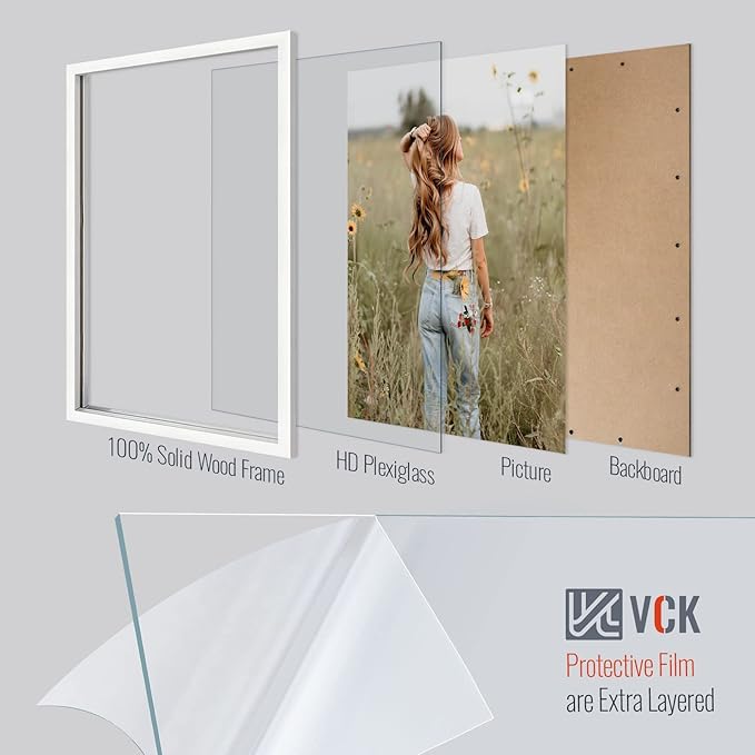 VCK 24x36 Poster Frame Set of 4 - White, Gallery-Quality Wood Picture Frames, 1.1-Inch Wide Border, Polished Plexiglass, Vertical or Horizontal Wall Display for Photo/Art/Prints, White