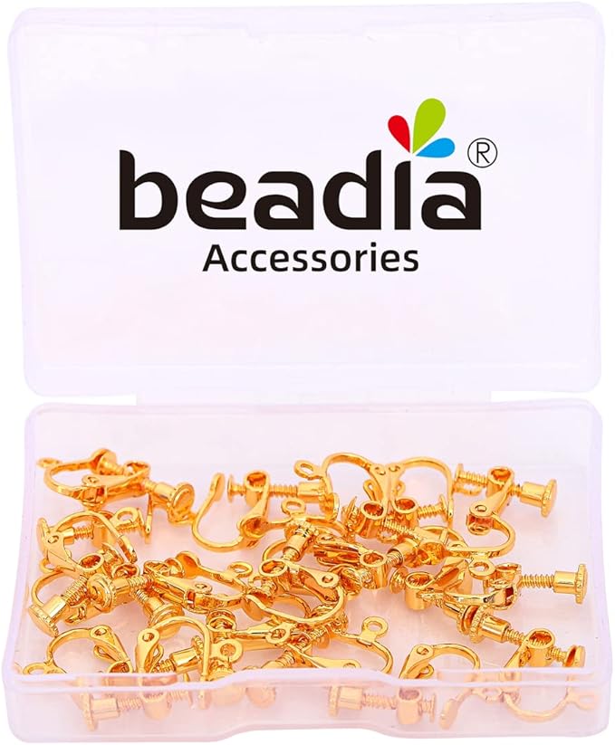 18K Gold Plated Screw Earring Clips 13x15mm 20pcs for Jewelry Making Findings