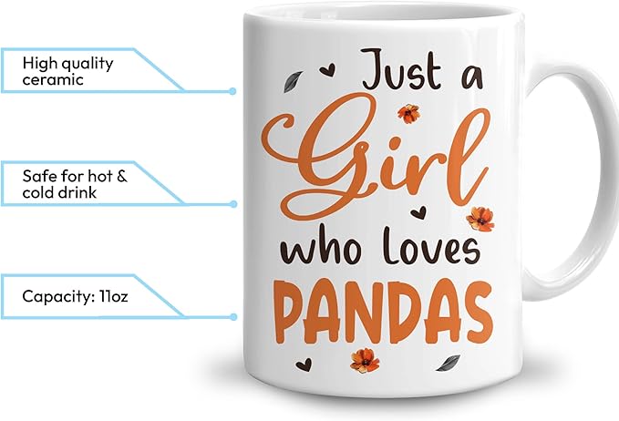 Hyturtle Personalized Cute Panda Coffee Mug - Just A Girl Who Loves Pandas - Animal Lover Gift for Women - Birthday - Custom Ceramic Cup 11oz - 15oz