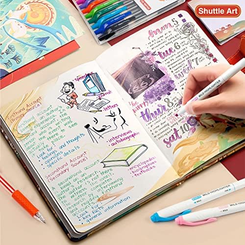 Shuttle Art 20 Pack Journaling Kit,10 Colors Dual Tip Highlighters and 10 Colors Retractable Gel Ink Pens,Perfect for Adults Coloring,Underlining, Highlighting, Writing in Office Home&School - Image 4