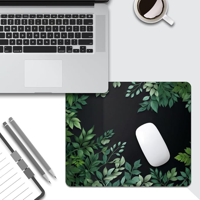 Cute Leaves Pattern Floral Texture Mouse pad, Square Waterproof and Anti Slip Mouse pad for Office laptops