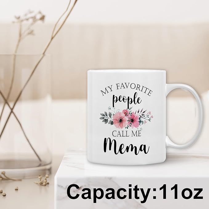 QASHWEY Mema Coffee Mug, Mema Gifts for Grandma, MemaGifts from Grandkids, Grandma Coffee Mugs, Mothers Day Mug Tea Cup Gift forMema, My Favorite People Call Me MemaCoffee Cup Ceramic 11oz