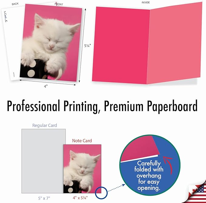 The Best Card Company - 10 Adorable Blank Cat Cards (4 x 5.12 Inch) - Cute Pet Kittens, Assorted Bulk Notecard Set - Cup-Cats M3969