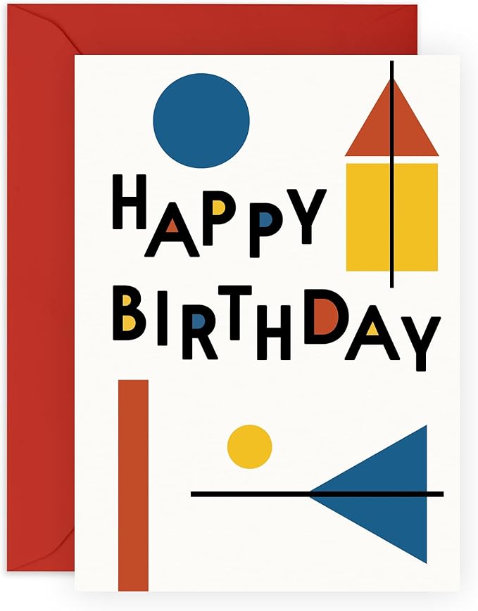 CENTRAL 23 Modern Birthday Card - Geometric Bauhaus Style Design - For Men Women Friends Mom Dad - Abstract Art Greeting - Comes With Stickers and Envelope
