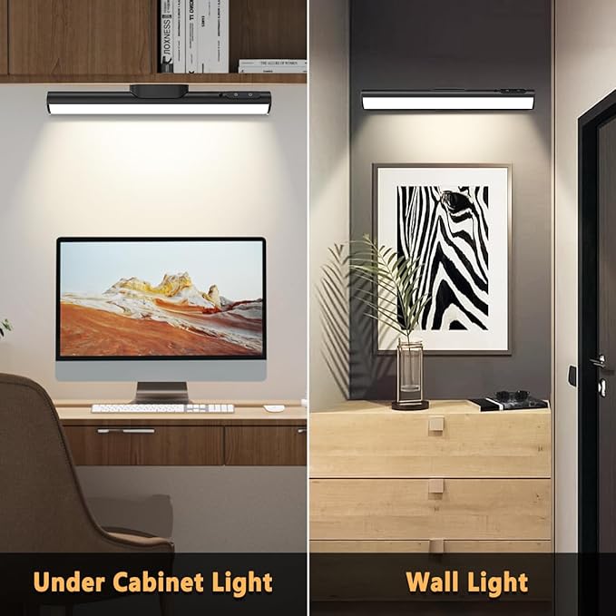 Rechargeable Magnetic LED Light Bar with Remote, Under Cabinet Lighting Wireless, Battery Powered Operated Wall Strip Lights, Dimmable Desk Lamp for Shelf Closet Picture Kitchen - Black