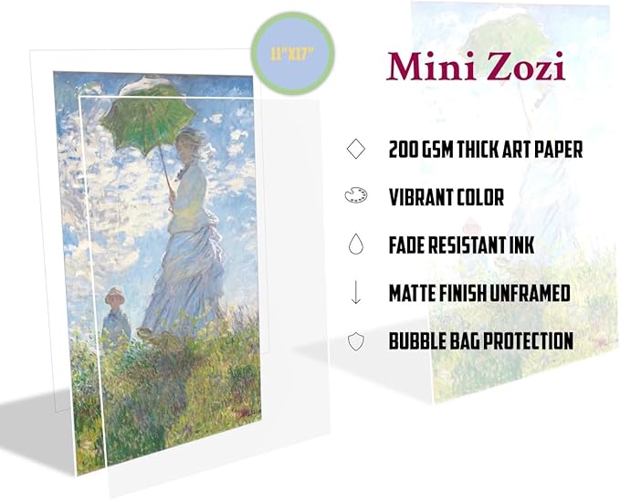 MINI ZOZI Claude Monet Famous Art Prints And Posters 20PCS 11X17 Paintings Fine Art Impressionist Renaissance Aesthetic Romanticism Big Poster Wall Painting Classroom Room Decor Classical Artist Artwork Pack