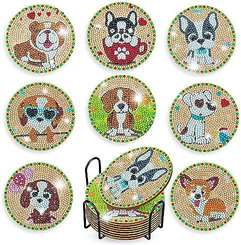 8 pcs Diamond Painting Coasters | Diamond Art Coasters | Cute Dog Diamond Art Painting | Perfect Art Craft Gift for Dog Lover, Dad, Mom, Grandparents, Brother, Sister. by LGANHAPY