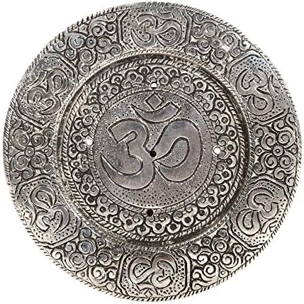 Hosley Tibetan Style Aluminum Incense Burner & Candle Holder - Aged Silver Finish, 4.5" Diameter Incense Stick Holder for Aromatherapy, Meditation & Home Decor by HOSLEY