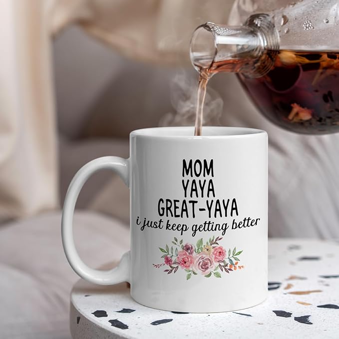 IWXYI Great Yaya Coffee Mug - Great Yaya Gifts for Birthday Mothers Day, 11oz Floral Mother‘s Day Coffee Mug Ceramic, Mothers Day Gifts