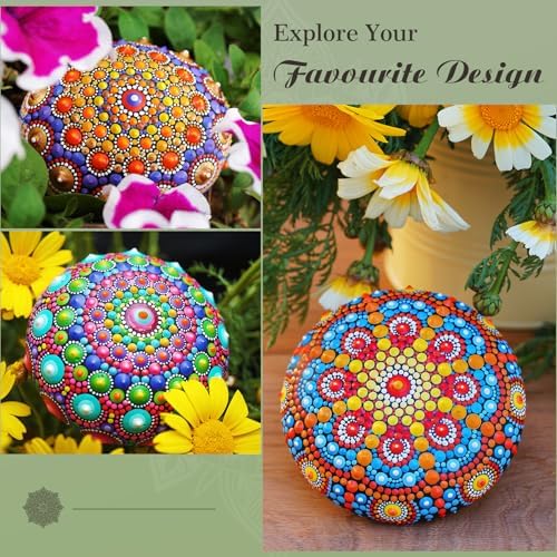 Mandala Rock Painting Kit - 5 Large Wooden Rocks for Painting with 6 Stencil Supplies - Mandala Dotting Tools Kit - Dotting Tools for Paint Rocks - Dot Art and Crafts for Adults Woman - Image 6