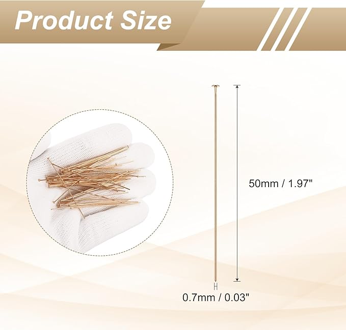 HARFINGTON 100pcs Flat Head Pins 1.97" 50mm Needles Bulk for Earring Pendant Necklace Bracelet Charm Jewelry Making Findings DIY Craft, Champagne Gold