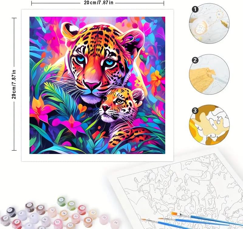 TAOPAOLAB Jaguar and Cub Digital Painting Kit for Adults - DIY Colorful Wildlife Oil Painting on Canvas 7.87x7.87in, Framed Acrylic Paint Kit, Wall Art for Living Room or Office - Image 2