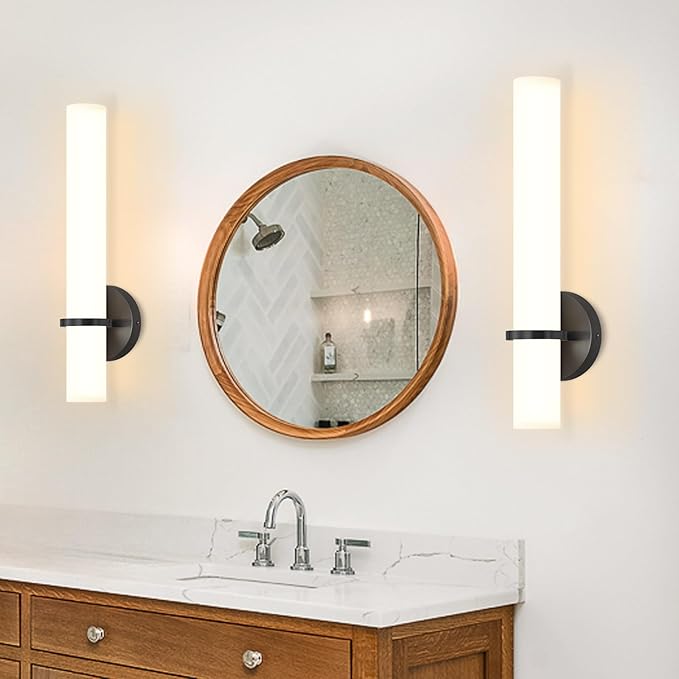LED Dimming Wall Sconces 8W, 3000K Warm Lights Dimmable, White Lampshade Bathroom Vanity Lighting Wall Light Fixtures for Bedroom Dining Living Hallway, Black