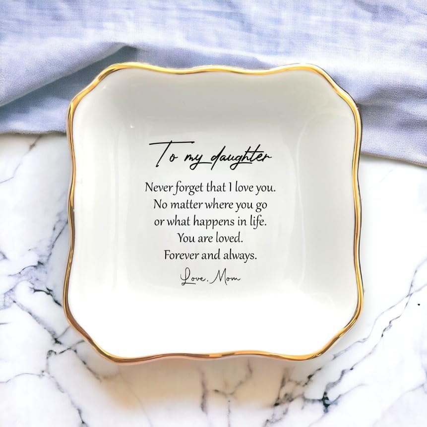 Square Ring Dish White Ceramic Jewelry Dish, Trinket Tray For Girl Bride From Mom, Birthday, Wedding Present, Mother and Daughter-In-Law Gift - Image 4