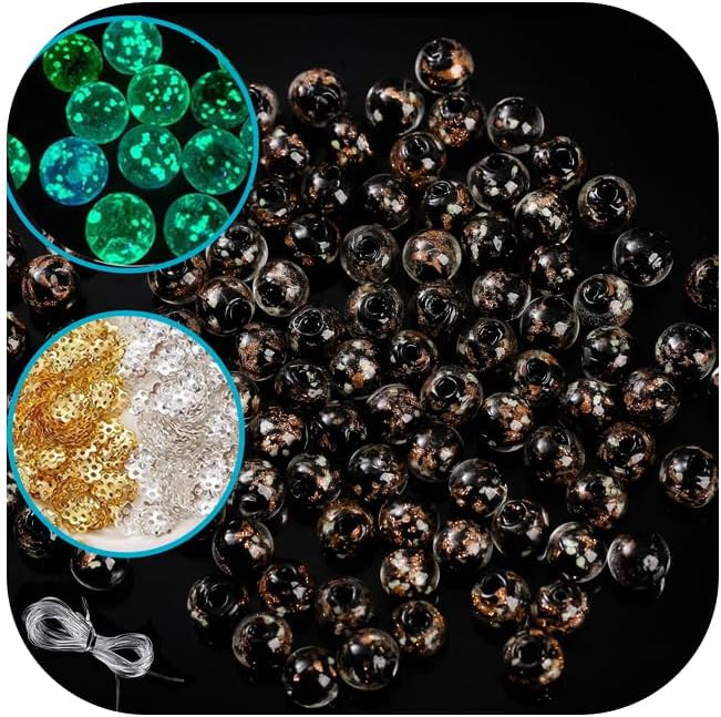 200 PCS 8mm Glow in The Dark Beads Bulk Round Luminous Glass Beads with Holes for Jewelry Making Bracelets Earrings Necklace Glow Loose Spacer Ball Bead DIY Craft Kit