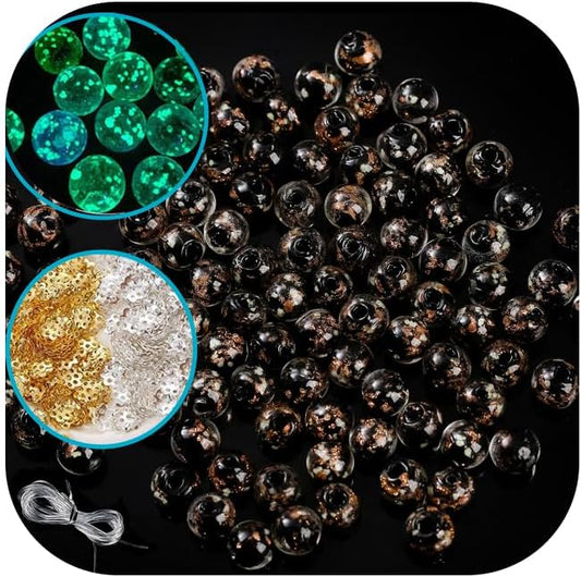 200 PCS 8mm Glow in The Dark Beads Bulk Round Luminous Glass Beads with Holes for Jewelry Making Bracelets Earrings Necklace Glow Loose Spacer Ball Bead DIY Craft Kit