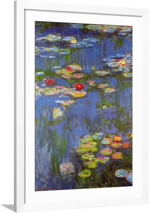 ART.COM Wall Art Print Water Lilies No. 3 on White Frame by Claude Monet, 32" x 44"