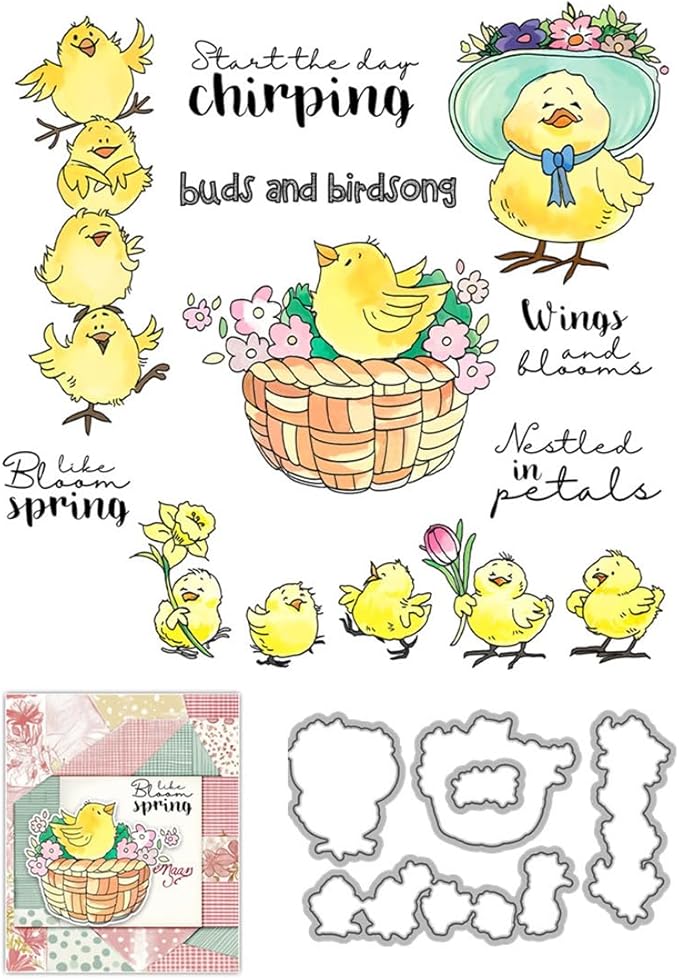 Cartoon Chicken Animal Stamps and Cutting Dies for Card Making DIY Transparent Silicone Clear Stamp and Metal Die Cuts Sets for Scrapbooking Paper Greeting Cards Decor Seals Craft Supplies