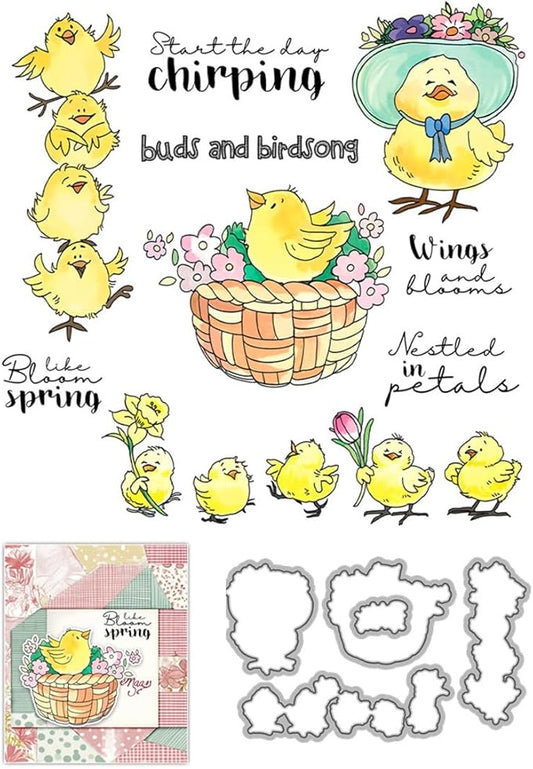 Cartoon Chicken Animal Stamps and Cutting Dies for Card Making DIY Transparent Silicone Clear Stamp and Metal Die Cuts Sets for Scrapbooking Paper Greeting Cards Decor Seals Craft Supplies