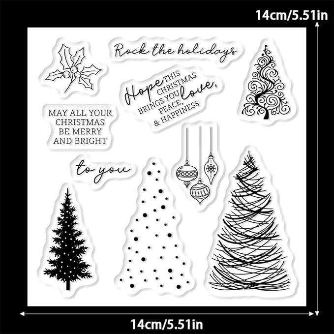 Christmas Tree Snow Stamps and Cutting Dies for Card Making DIY Transparent Silicone Clear Stamp and Metal Die Cuts Sets for Scrapbooking Paper Greeting Cards Decor Seals Craft Supplies