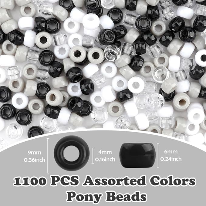 1100pcsPony Beads,Friendship Bracelet Beads,Halloween Beads,Assorted Beads,Pony Beads for Bracelets,Beads for Braids,Cool Beads,Bulk Beads for Jewelry Making,Mixed Beads,Black White Beads