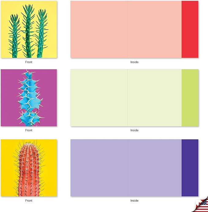 The Best Card Company - 10 Blank Note Cards with Envelopes (4 x 5.12 Inch) - Bulk All Occasion Cards Boxed - Colorful Cacti AMQ6139OCB-B1x10-NB