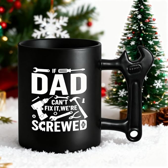 Novelty Fathers Day Dad Gifts from Daughter Son Wife kids, Funny Coffee Mug with Wrench Handle for Dad, Unique Father's Day Birthday Christmas Gifts Present for Men Husband Grandpa Gift Ideas