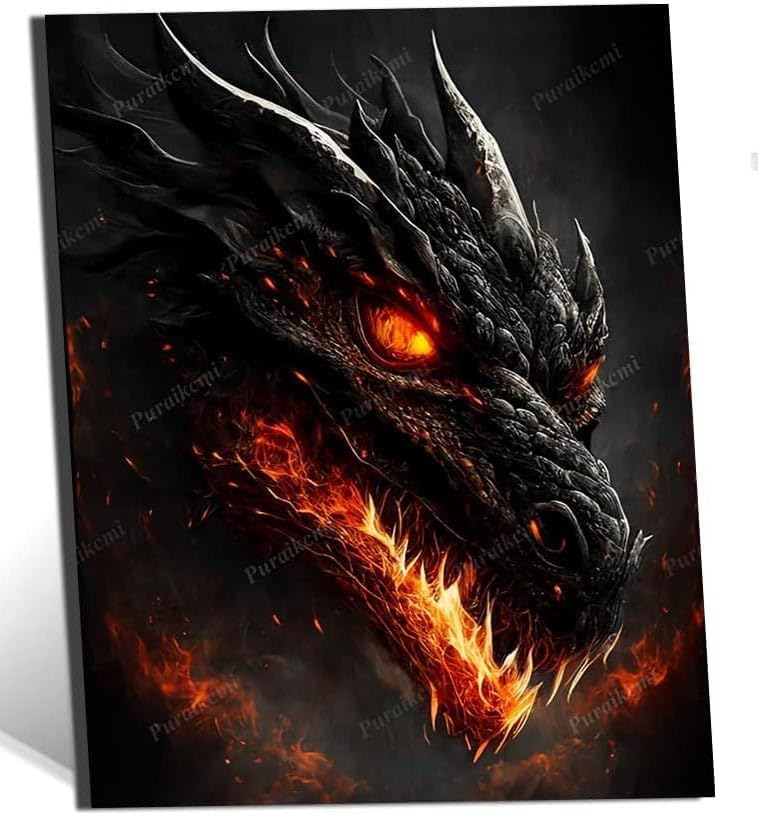 Puraikcmi DIY 5D Dragon Diamond Painting Black Fire Dragon Diamond Painting Kits for Adults,5D DIY Full Drill Diamond Art for Home Wall Decor 12x16 Inch by Puraikcmi