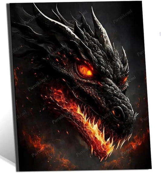 Puraikcmi DIY 5D Dragon Diamond Painting Black Fire Dragon Diamond Painting Kits for Adults,5D DIY Full Drill Diamond Art for Home Wall Decor 12x16 Inch