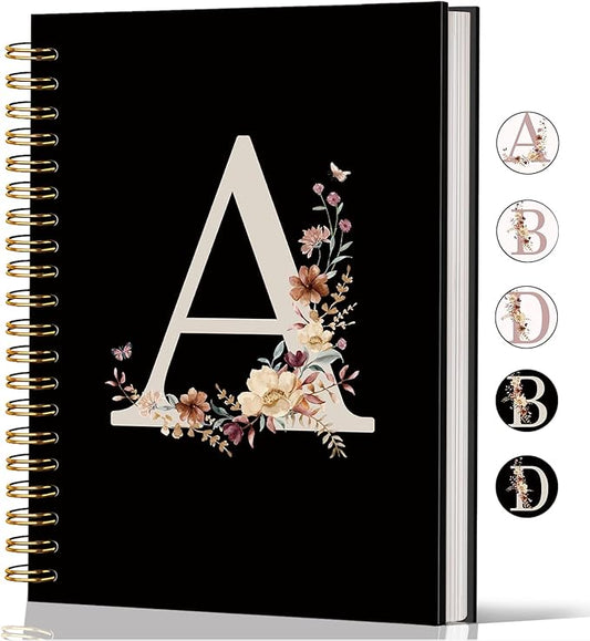 Lacama Black Initial Letter A School Notebook Journal, Aesthetic Wildflower Personalized Spiral Notebook, School Supplies, Customized Monogrammed Gifts, Birthday Gifts for Women, Office Supplies