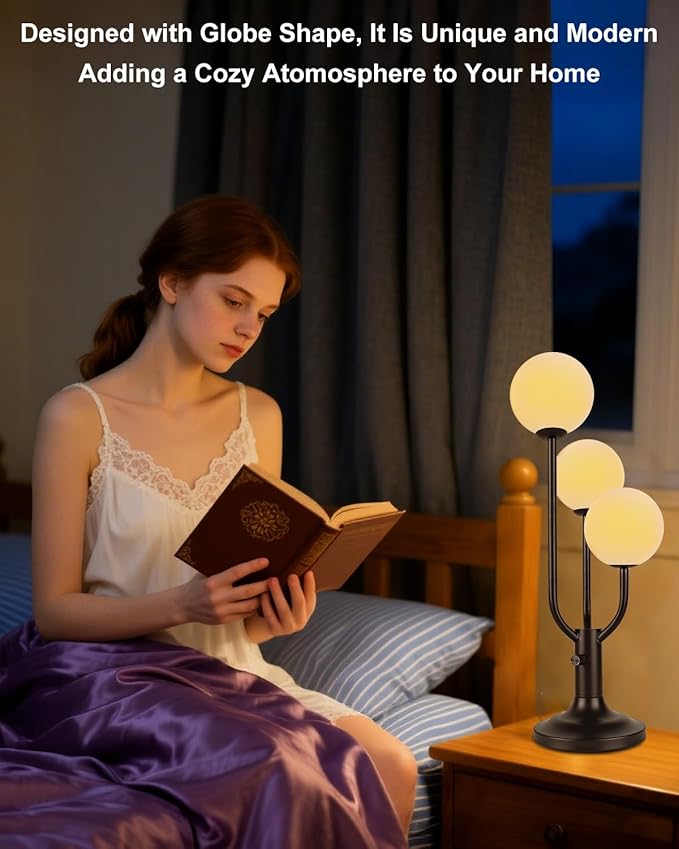 Lightdot Modern Black Globe Table Lamp Dimmable Mid Century 3-Light Desk Lamp 3000K Warmwhite Nightstand Lamp for Bedroom Bedside End Table(G9 Bulb Included)