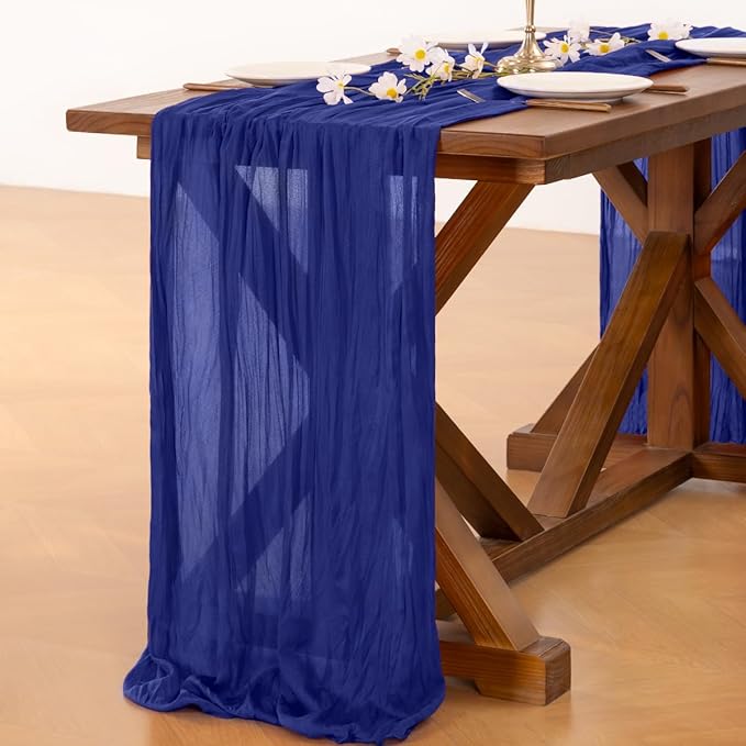 Socomi Royal Blue Valentine's Day Cheesecloth Table Runner Boho Rustic Gauze 120 inch 10FT Cheese Cloth Runner for Wedding Party Baby Shower Birthday Home Decor Holiday Decorations