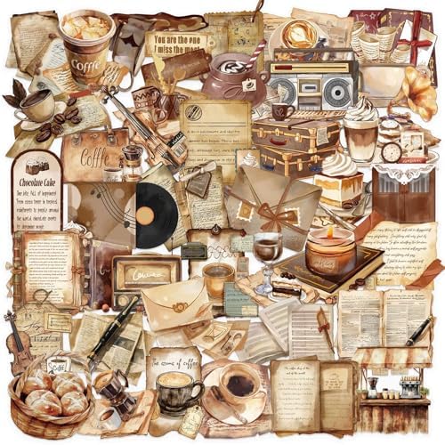 50 PCS Retro Coffee Shop Stickers for Scrapbooking Journaling Junk Journal Scrapbook Supplies - Waterproof Transparent PET Aesthetic Decals for Resin Crafts Decorative Art Crafts (Retro) by Unknown