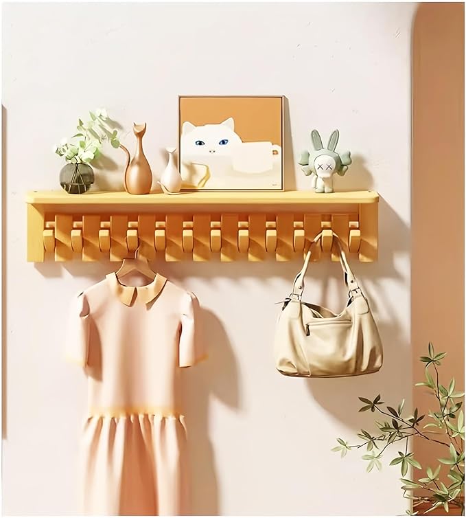 Wall Mounted Coat RackHooks Piano Key Hangers Natural Solid Wood Hanger Non-Woven Fabric Clothes Hangers for Closet, Kitchen, Bedroom, Bathroom, Entryway (Tray-Beech, 4 Hooks)