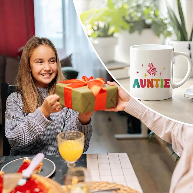RZHV In My Auntie Era 11 Oz Novelty Mug, Cute Butterfly Family Ceramic Mug, Aunt Gifts From Niece Nephew, Birthday Gifts For Aunt New Aunt To Be Aunt, Mother's Day Gifts for Auntie, Aunt Mug Cup Gifts