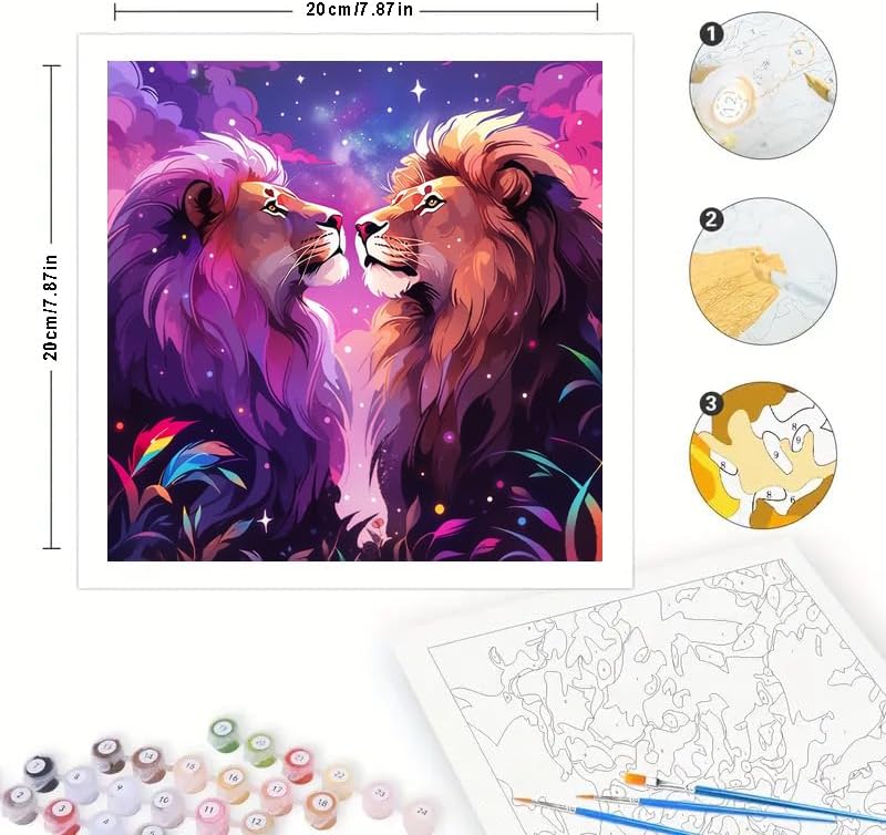 TAOPAOLAB Two Lions at Night Digital Painting Kit for Adults - DIY Colorful Wildlife Oil Painting on Canvas 7.87x7.87In, Framed Acrylic Paint Kit, Good for Beginners, Home Decor or Gift Artwork - Image 2