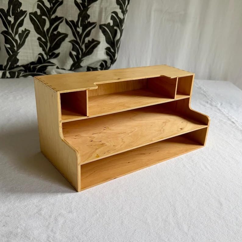 Natural Wood Desk Organizer, Multi-Compartment Desktop Storage Caddy, Modern Minimalist Office Supplies Holder for Pen Paper Stationery, Home Office School Organization - Image 2