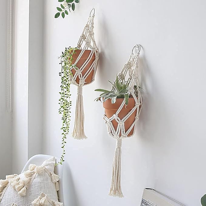 Artilady Boho Macrame Plant Hangers - Handmade Hemp Rope Hanging Baskets for Indoor Plants with Ceiling Hooks, Bohemian Home Decor Outdoor Wall Art
