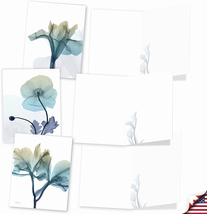 The Best Card Company - 10 Boxed Note Cards with Flowers - Blank Assorted Floral Notecards Bulk (4 x 5.12 Inch) - Blooming Expressions AM6221OCB-B1x10