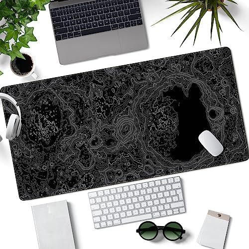 Dimensional Black Topographic Desk Mat Gaming Desk Pad Large Gaming Mouse Pad Desk Accessories Desk Mat Extended Mousepad 31.5 x 15.7 in, with Anti-Slip Stitched Edges Long Computer Keyboard Mouse Mat - Image 2