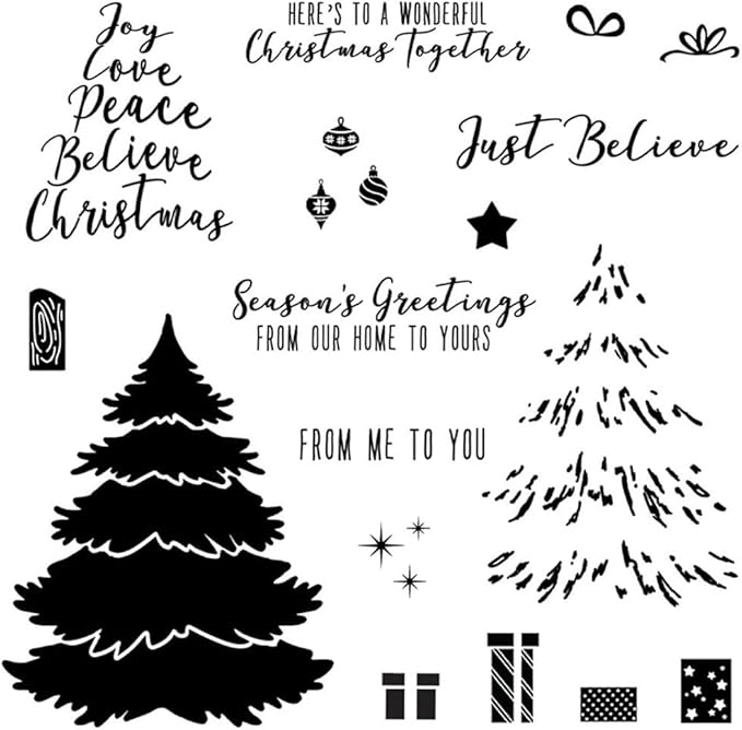Box Christmas Tree Stamps and Cutting Dies for Card Making DIY Transparent Silicone Clear Stamp and Metal Die Cuts Sets for Scrapbooking Paper Greeting Cards Decor Seals Craft Supplies
