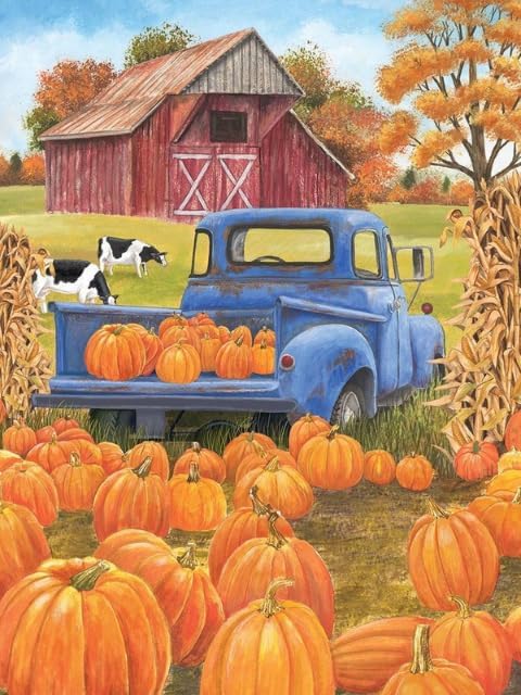 Pumpkin Patch Diamond Art Kit for Adults Fall Truck Dog 5D Painting 12x16 by ModernMerch