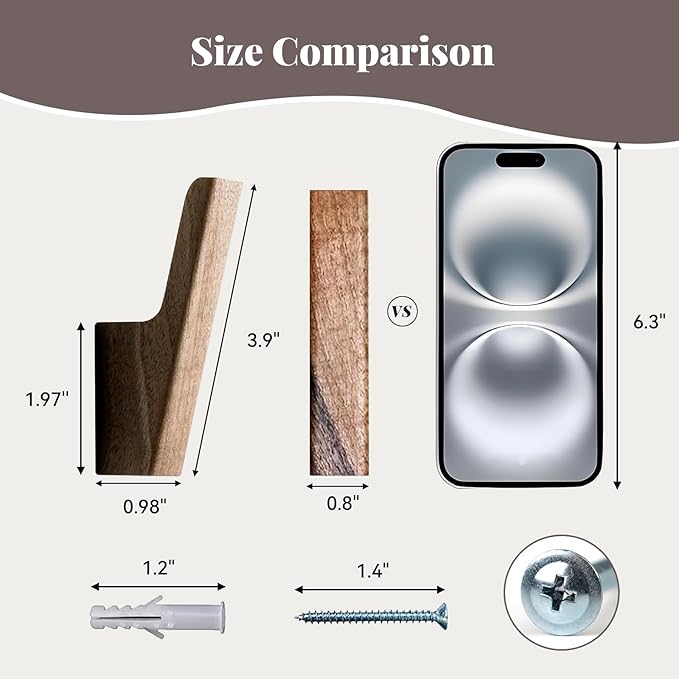 4Pcs Wooden Hooks for Hanging - Dark Walnut Coat Style, Cute & Funky Practical Design, Decorative Boho Towel Hooks, Suitable for Entryway, Bathroom, Kitchen, Holds Hats, Backpacks, Jackets